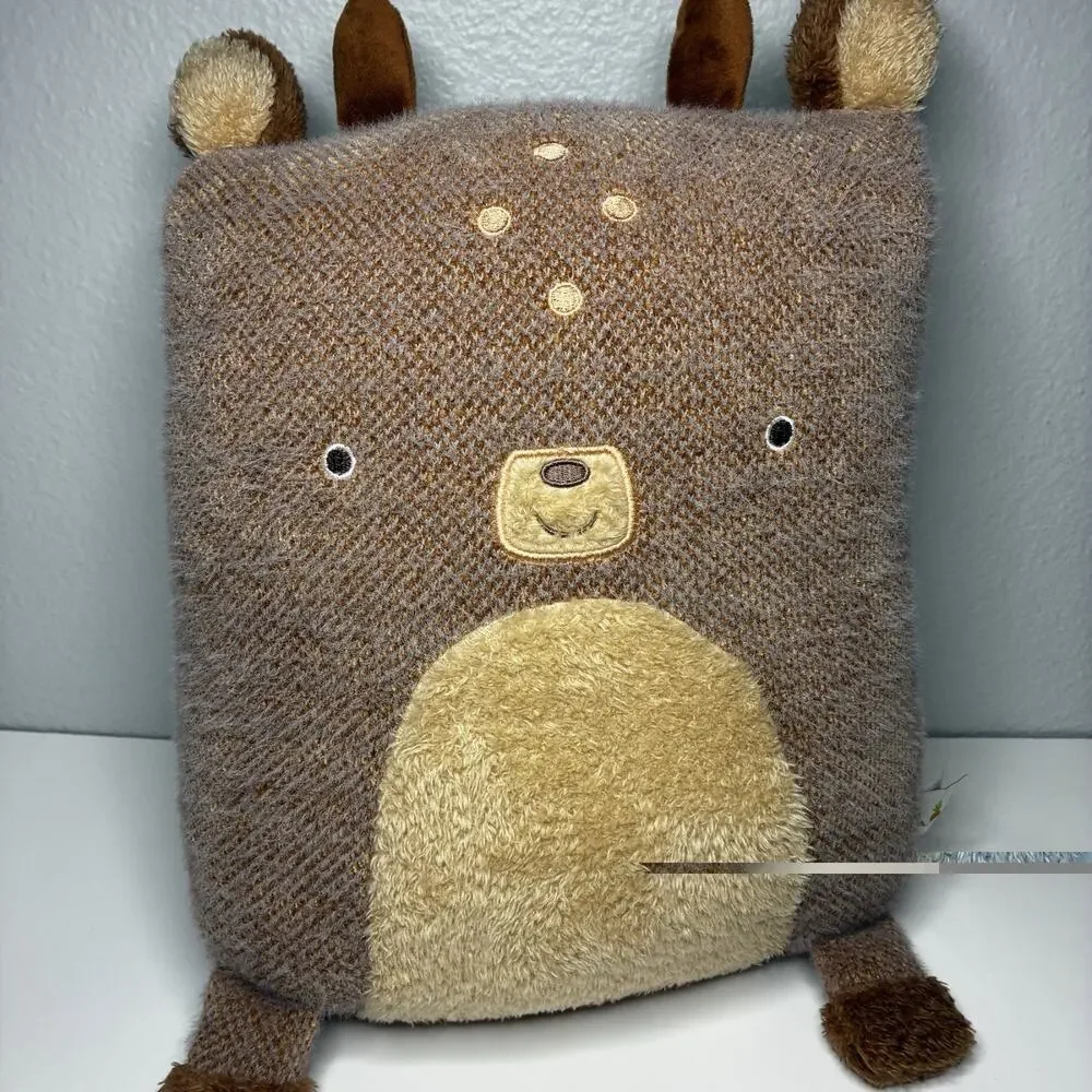 Bunnies By The Bay Deer Plush Pillow Square 15” Brown Stuffed Animal Toy Decor